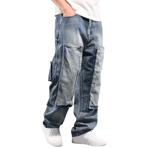 Men's Jeans Relaxed Fit Y2k Baggy Jeans Trendy Hip Hop Motorcycle Pants Straight Leg Skater Loose Denim Jean