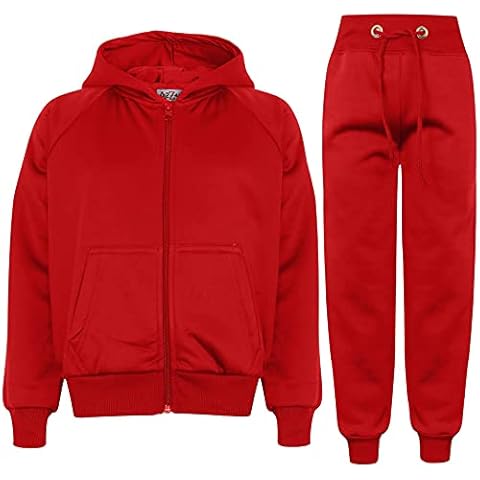 A2Z 4 Kids Plain Tracksuit Hoodie with Jogger Sweatpants Sports Activewear Set Girls Boys Children Age 5-13 Years Red Cover