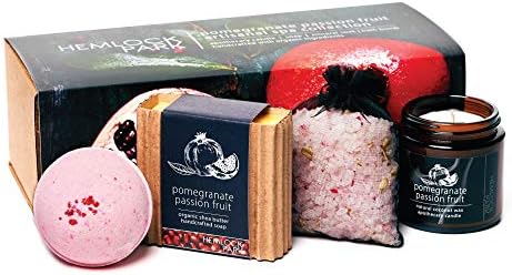Hemlock Park Artisanal Spa Collection | Apothecary Candle, Shea Butter Soap, Bath Bomb, Mineral Salt Bath Soak | Handcrafted with Organic Ingredients (Pomegranate Passion Fruit)