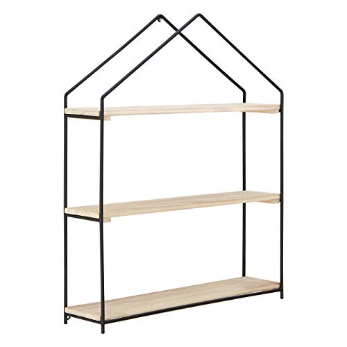 Premier Housewares Wall Mounted Floating Shelf for Kitchen, Living, Bed & Bath Room, Wooden, w45 x d14 x h71cm, Black/Natural, 3 Tier - Brixton