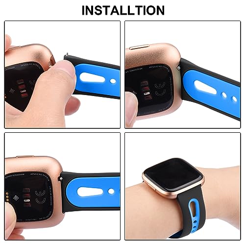 Image of Tobfit Soft Strap Compatible for Fitbit Versa 2 (Watch Not Included), Flexible Premium Silicone Adjustable Watch Band, Sport Replacement Watchstrap for Women Men (L, Black and Blue)