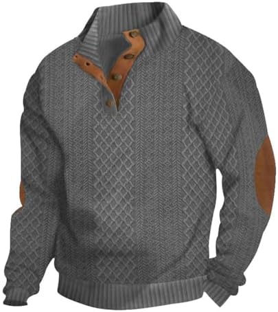 CNSTORE Moletom Masculino de Tricô Jacquard Gola Alta com Botões ...