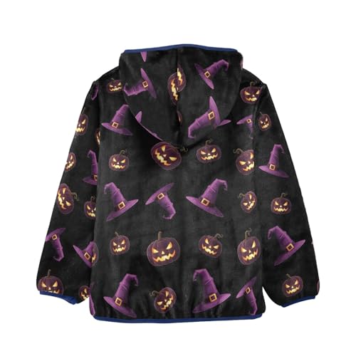 CHIFIGNO Pumpkins Purple Witch Hats Toddler Zip up Jacket Lightweight Thick Fleece Jacket 3T2
