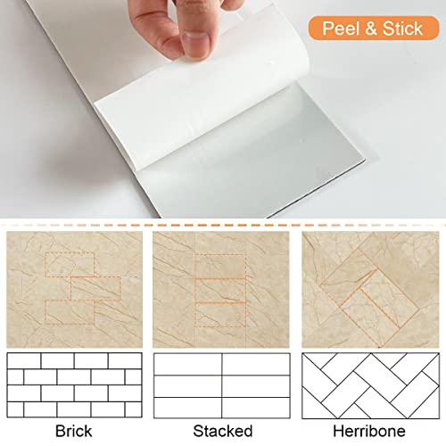 Vaovi Peel And Stick Backsplash Subway Marble Tiles,Kitchen Wall Bathroom Shower Individual Tile Stickers 3.93Inx7.87In(23Tiles,Beige Gold) #TOP4