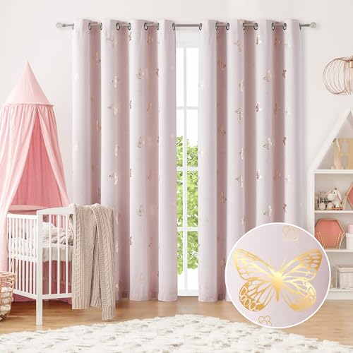 Jubilantex Rosa Schmetterlings-Verdunkelungsvorhänge, 2 Paneele