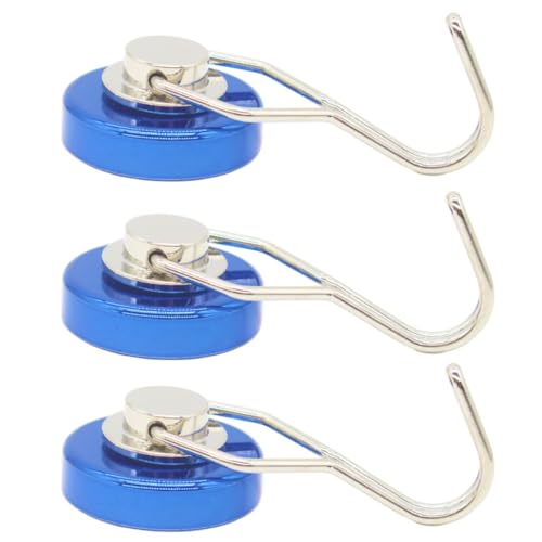 Magnetic Hooks 48 LBS Magnetic Hooks Cruise Heavy Duty Strong Neodymium Swivel Magnet Hook for Hanging, Magnets with Hook for Refrigerator, Grill, Locker - 3 Pack (Blue)