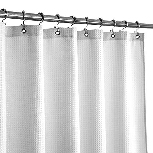 Abipuir Short Shower Curtain With 66 Inch Length Fabric, Waffle Weave, Hotel Luxury Spa, Water Repellent, Machine Washable, 230 Gsm White Pique Pattern For Decorative Bathroom Curtain #TOP1