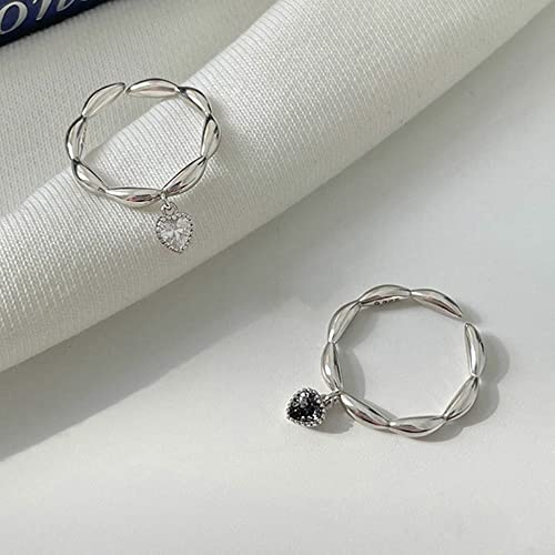 Eternal Love Heart Dangle Rings S925 Sterling Silver Adjustable Open Dangling Charm Cz Crystal Engagement Promise Ring Wedding Statement Middle Finger Stacking Jewelry Gifts For Women Girls Xmas Valentine's Day Anniversary Girlfriend Wife (Black Cz) #TOP3