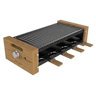 Cecotec Raclette en bois Cheese&Grill 8200 Wood Black. 1200 W, Surface de gril, 8 poêlons individuels, Revêtement antiadhésif, Thermostat réglable, Design amovible