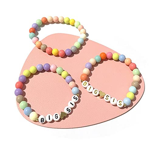 Caiyao Handmade 2pcs Colorful Big Little Sis Announcement Heart Pastel Beads Adjustable Lightweight Cute Cool Bracelet Friendship Birthday Jewelry for Women4