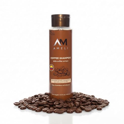 AM AMELI Coffee & Cafe Caffeine Shampoo 15.2 Oz - Revitalizing Shampoo for Hair Growth & Thinning Hair - Alopecia Care with Coffee & Cafe Extract - Fuller, Stronger Hair