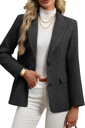 ELLEVEN Womens Wool Blend Tweed Warm Blazers Herringbone Business...