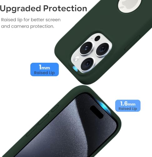 Image of Elzzi Microfiber Logo Cut Cover Compatible for iPhone 13 Pro Max Case Cushion Liquid Soft Silicone Gel Rubber Cases Full Body Protective Shockproof Back Cover 6.7 inch, Forest Green