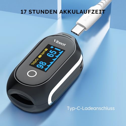 Vibeat Schlaf Bluetooth Pulsoximeter mit Dauermodus, Wiederaufladbares Sauerstoffsättigungs messgerät für Finger mit 8*10 Std Datenaufzeichnung, Blutsauerstoffmessgerät Finger mit Auto Datensynchron