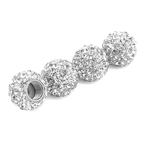 Car Wheel Tire Valve Caps, Valve Stem Caps, 4 Pack Handmade Crystal Rhinestone Car Stem Air Caps Cover, Attractive Dustproof Bling Car Accessories, Universal for Cars, SUVs and Motorcycles (White)
