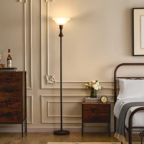 Image of Torchiere Brown Floor Lamp for Living Room with Glass Shade-71IN
