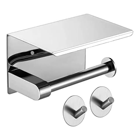 RELBOW, Portarrollos Papel higienico + 2 Ganchos Adhesivos Acero Inoxidable Cover