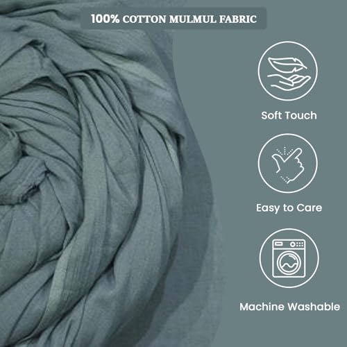 Image of 100% Pure Cotton Mulmul Fabric Material | Reusable Ultra Fine Mulmul Fabric | Lightweight Soft Smooth Piece Linning, Stole, Dupatta, Cushion Pillow Cover (Agate Green, 3.5 Meters)