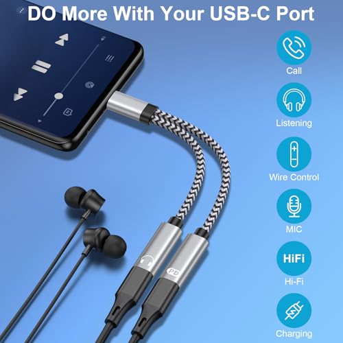 Image of USB C Splitter,Dual USB Type C Headphone and Charger Adapter Cable for iPhone 17e 17 Pro Max 17 Air 16 Pro 16 15,USBC Splitter 1 in 2 Out Type C Audio Jack for Samsung Galaxy S26 S26 Ultra S26+S25 S24