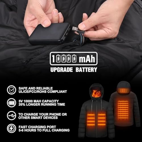 Wodesid Veste Chauffante Homme Femme avec Capuche & Batterie 10000mAh - Manteau Chauffant USB Imperméable avec 3 Niveaux de Température pour Ski, Moto, Randonnée, Chasse – vue 3