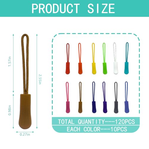 120Pcs Zipper Extension Replacement Pulls Replacement Zipper Tabs for Backpacks Luggage Jacket Repair Kit, 12 Colors - Thumbnail 2