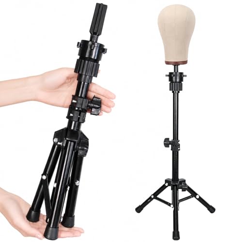 Ailsa 25 Wig Stand Tripod Adjustable Mannequin Head Stand Metal Mini Wig Head Stand for Training Mannequin Heads and Canvas Block Head (Black)