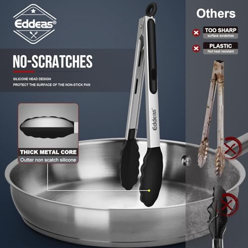 image for Eddeas 17 & 12 Inch Extra Long Kitchen Tongs with Silicone Tips, Heat 