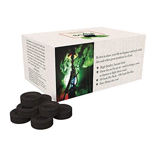 Ecoal Premium Instant Hookah Coal –100 Coals Per Box,10 Rolls Of 100 Round Tablets - Size 33Mm Round Charcoal Briquettes - Fast Burning, Long Lasting #TOP1