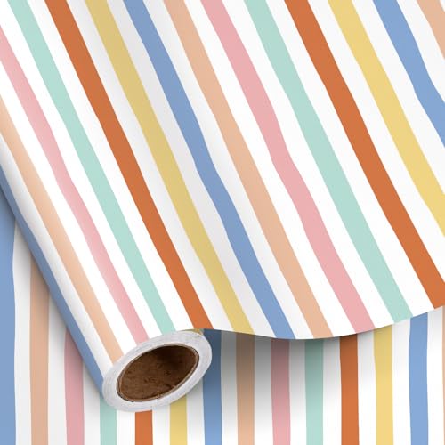 RUSPEPA Watercolor Striped Wrapping Paper Roll for Girls, Mini Roll,