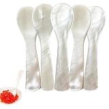 JDCMEI 5 Stück Kaviarlöffel, 8cm Weiße Perlmutt Löffel, Natürlicher Muschel Löffel, Perlmutt Muschellöffel, Klassiker Kaviar Löffel, Eierlöffel Perlenlöffels für Kaviar, Eiscreme, Eier, Marmelade