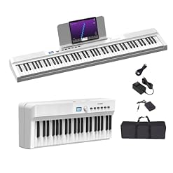 Upgraded Folding Piano Keyboard, 88 Key Full Size Semi Weighted Keyboard Support MIDI and Bluetooth, Portable Foldable Keyboard Piano with Sustain Pedal and Piano Bag, White - Les Beatles, Paul McCartney, John Lennon, RIngo Starr, George Harrison