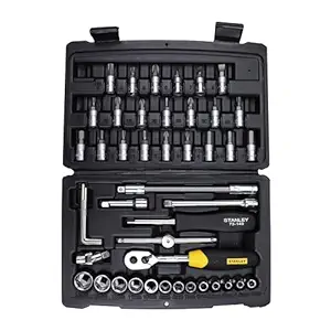 STANLEY STMT72794 1/4'' Square Drive Metric Socket Set with Double Nickel Chromium Alloy (46-Pieces), YELLOW & BLACK