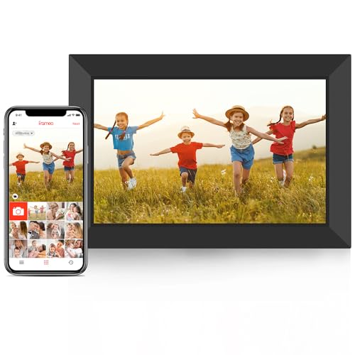 Frameo - Cornice per foto digitale WiFi da 10,1 pollici, memoria integrata da 32 GB con display touch screen HD 1280 x 800 IPS, rotazione automatica, facile condivisione di foto o video tramite l'app
