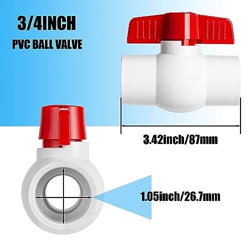 8PCS 3/4\" PVC Ball Valve, Shut-Off Valve Socket with Red T-Handle, Slip PVC Ball Valve Water Supply Lines, Outdoor Plumbing & Irrigation System - Thumbnail 2