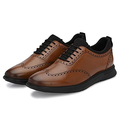 Image of Legwork Crossover Brogues for Men | Genuine Leather & Mesh Upper, Cushioned EVA Sole | Lightweight Semi-Formal Lace-Up Oxfords for Office, Travel & Casual Comfort