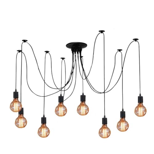 Lampada a sospensione a forma di ragno, stile antico, classico, regolabile, fai da te, lampadario moderno chic industriale, 8 bracci (ciascuno con filo da 1,7 m)