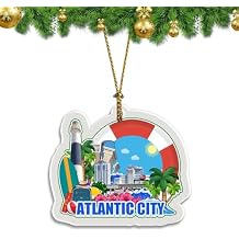 Atlantic City New Jersey USA Christmas Ornament Transparent Acrylic Double Sided Tree Decoration Pendant Travel Souvenir Tourist Collection Personalized Car Backpack Accessories -4661