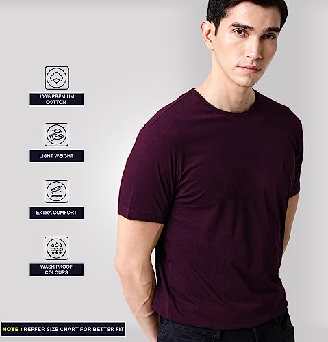 Image of Sleepynuts Round Neck Plain Cotton T-Shirt for Men Pack of 4