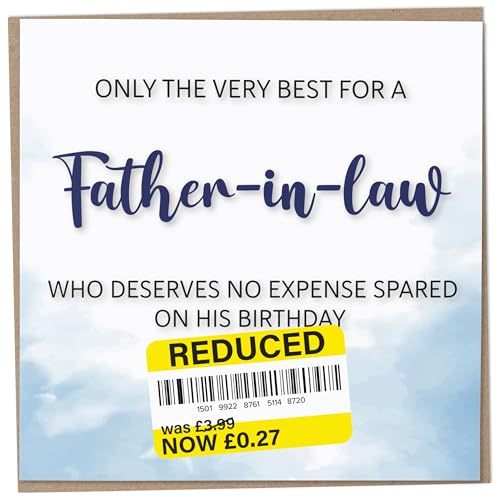Image of Birthday Card for Father-in-Law, Funny Adult Male Card, Sarcastic Reduced Sticker, Humorous Gift, Quirky Mens Gifts, Very Special Day Joke Present for Him, Unusual Happy 50th Bday Keepsake Offensive
