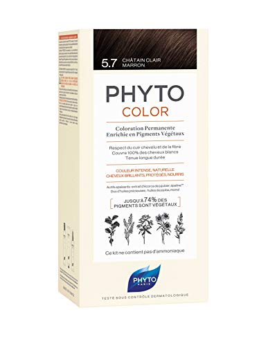Phyto Phytocolor 5.7 Castaño claro Tabaco Coloración permanente sin amoniaco, 100% cobertura para cabellos blancos