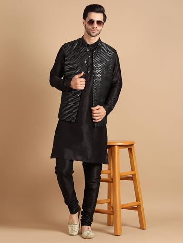 Image of men's Silk Blend Kurta Pejama & Waistcot Set