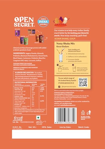 Image of Open Secret Thandai | 225g | Kesar Badam Powder Mix, Mixer of Elachi, Saffron, Almonds and Jaggery, Instant Refreshing Drink for Holi, No Added Preservatives and Zero Refined Sugar (Pack of 3)