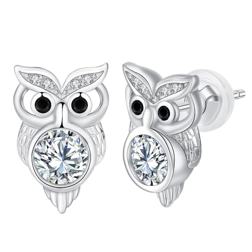 Hifeeled Eule Ohrringe Damen 925 Sterling Silber Ohrstecker f&uuml;r Frauen Original Schmuck Geschenk Mutter Ehefrau Tochter