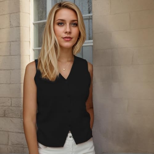 Paixpays Sweater Vest Women Business Casual Tops Crochet Tops For Trendy V Neck Button Knit Vest Fall Outfits 2024 Fashion4