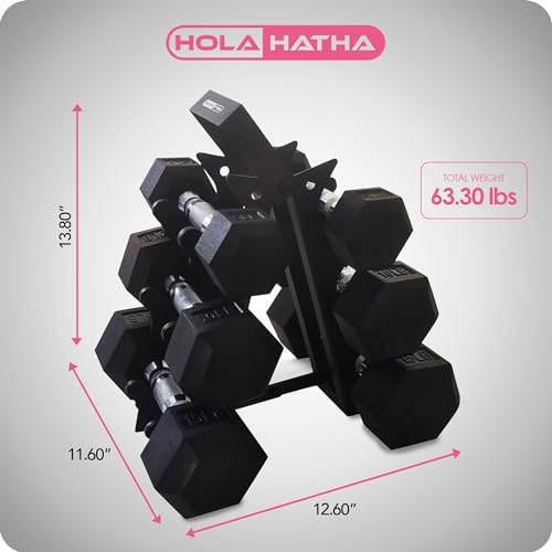 HolaHatha-Hexagonal-Dumbbell-Free-Hand-Weight-Set-wRack