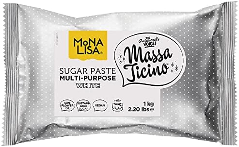 Massa Ticino Sugarpaste For Cakes Multi-Purpose, White by Mona Lisa, Fondant For Baking, Modelling, Covering, And Decoration, 1 Kg