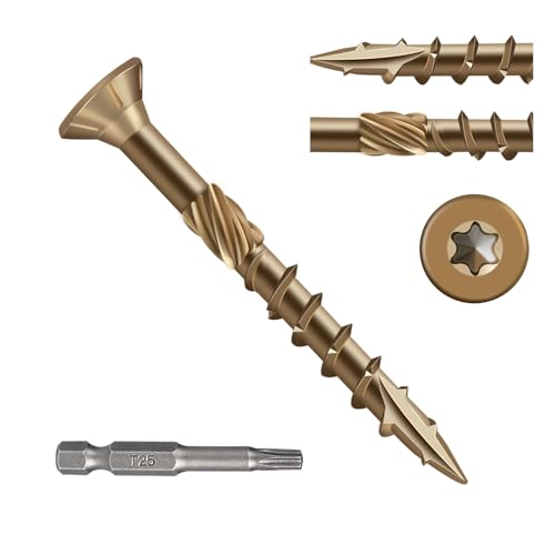 Image of Deck Screws 1-1 /2 Inch, Wood Screws #8x1-1 /2 inch, 140 Pcs Golden Brown | Rust Resistant Epoxy Coated, Outdoor Wood Screws, Torx Screws Exterior Fence Screws, T25 Star Bit Included 1 lbs