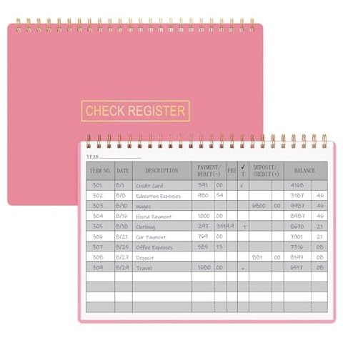 HAUTOCO Check Registers for Personal Checkbook, Transaction Expense Ledger Log Book for Small Business, Checking Account Register Book to Track Payments, Deposits, Finances, 8.4 x 6.2'', Pink Cover