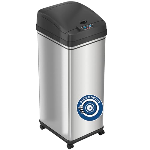 Image of iTouchless Glide 13 Gallon Pet-Proof Sensor Trash Can with Wheels and Odor Control System, Stainless Steel