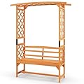Giantex Garden Arch Trellis with Bench - 63''W x 79''H Wooden Arbor with 2-Person Outdoor Bench, Garden Arbors Archway Pergola for Climbing Plants Rose Wedding Backyard Party Lawn Decor